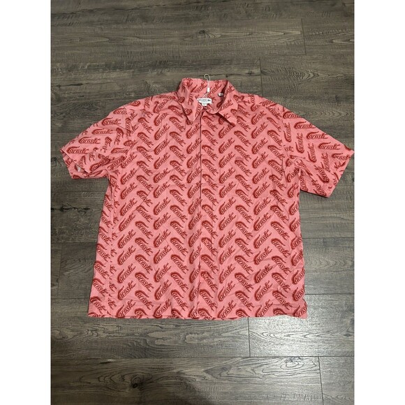 $140 Mens Lacoste Allover Logo SS Button Up Shirt Lighthouse Pink Large - Picture 1 of 4